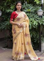 Linen Yellow Festival Wear Weaving Saree